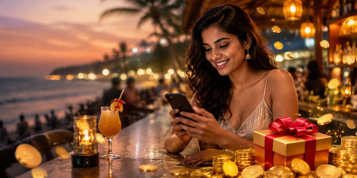 Gaming app interface on mobile at Goa beach